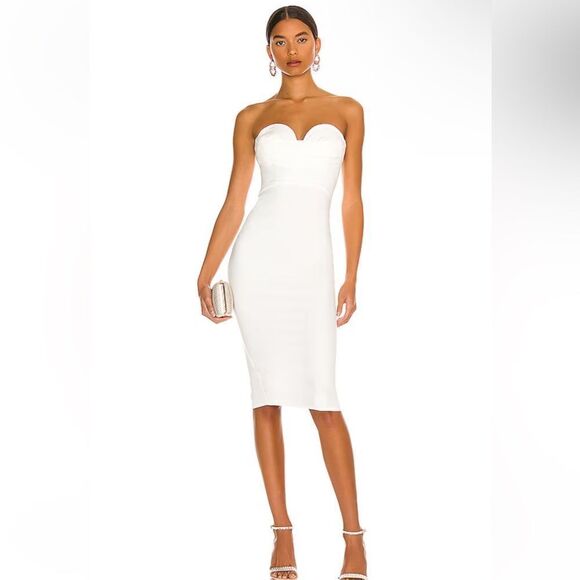 More To Come Sophia Midi Dress White strapless sheath stretch Revolve - Picture 2 of 12